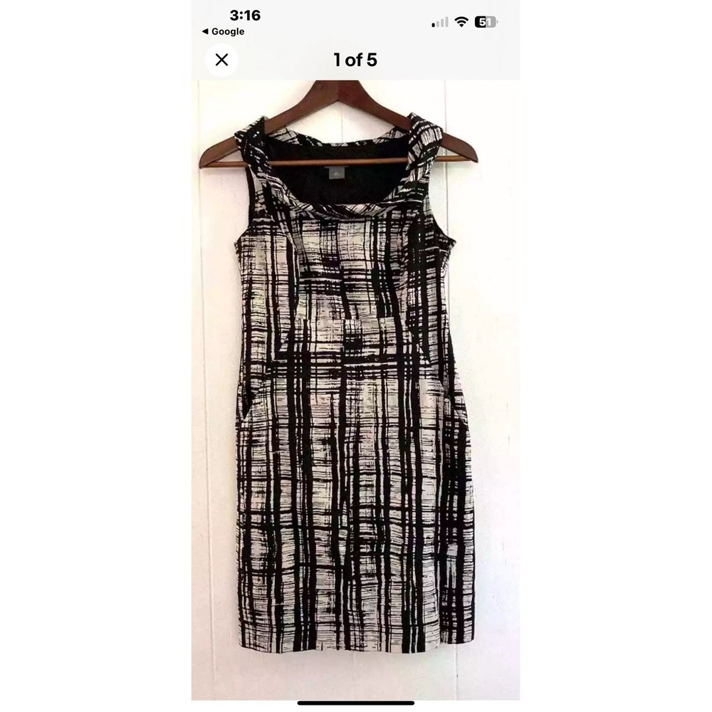 Ann Taylor Petites Black And Cream‎ Dress 10 Petite Cowl Neck Sheath Cotton
